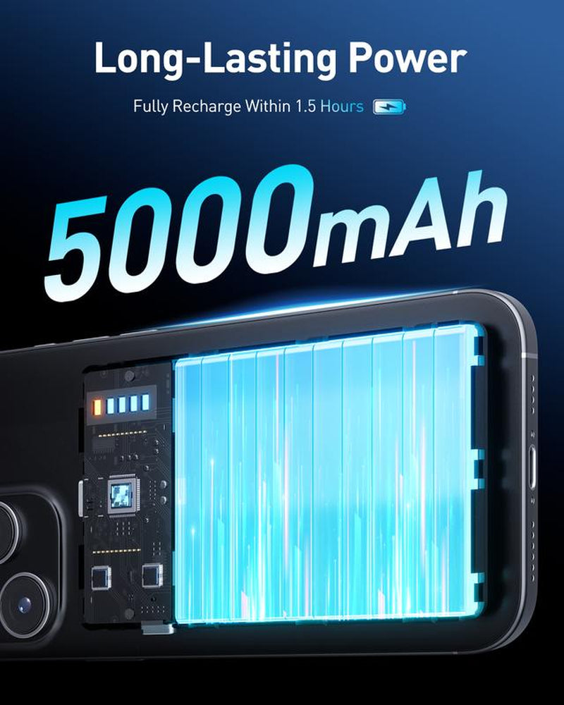 AGPTEK 5000Mah Magnetic Portable Charger – 0.3” Ultra-Slim Power Bank with Built‑In Cable & Qi2 Fast Wireless Charging, Pocket‑Size Battery Pack for Iphone 16/15/14/13/12 – Ideal Gift for Travel, Work & Everyday Style