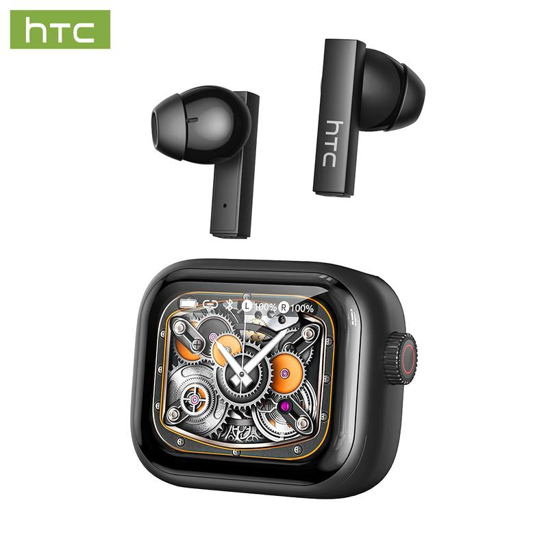 HTC NE40 AI Headset Translates 134 Languages Wireless Earbuds with App-Assisted Two-Way Translation, Noise Cancelling, Clear Calls, Smart Screen Case, Bluetooth 5.4, Perfect for Travel & Daily Use