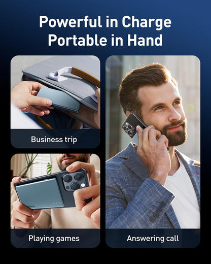 AGPTEK 5000Mah Magnetic Portable Charger – 0.3” Ultra-Slim Power Bank with Built‑In Cable & Qi2 Fast Wireless Charging, Pocket‑Size Battery Pack for Iphone 16/15/14/13/12 – Ideal Gift for Travel, Work & Everyday Style