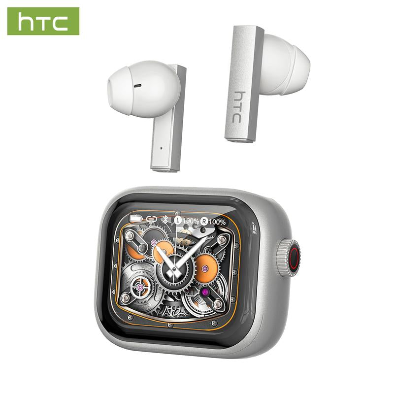 HTC NE40 AI Headset Translates 134 Languages Wireless Earbuds with App-Assisted Two-Way Translation, Noise Cancelling, Clear Calls, Smart Screen Case, Bluetooth 5.4, Perfect for Travel & Daily Use