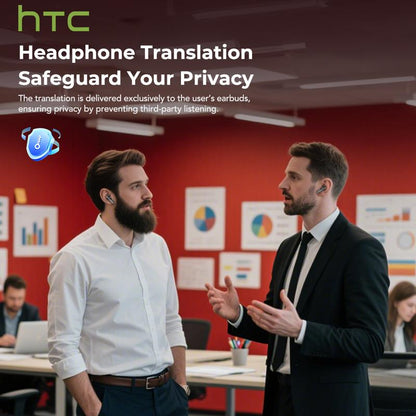 HTC NE40 AI Headset Translates 134 Languages Wireless Earbuds with App-Assisted Two-Way Translation, Noise Cancelling, Clear Calls, Smart Screen Case, Bluetooth 5.4, Perfect for Travel & Daily Use