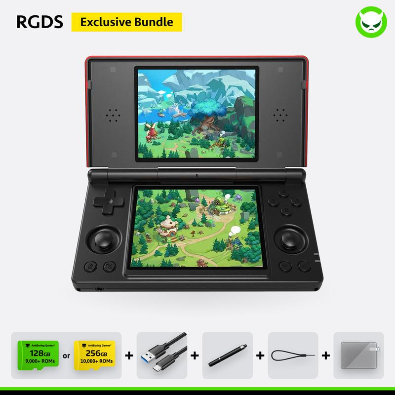 Anbernic RG Ds【Buy 1 Get 1 Capacitive Stylus + 1 Lanyard + 2 Screen Protectors + 1 Charging Cable + 1 Roms Card】Dual Screens 4-Inch IPS 640*480 Android 14 RK3568 Quad-Core 64-Bit 4000Mah Six-Axis Gyroscope Sensor Ready to Play