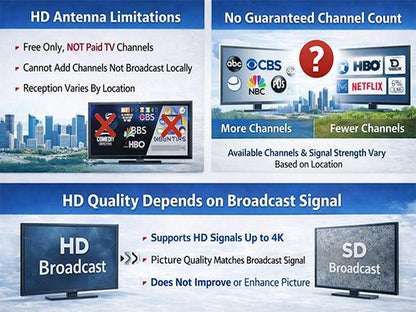 Digital HDTV Antenna Long Range Amplified Indoor TV Antenna with Signal Booster for Free Local Channels Support 1080P 4K Broadcasts Signal Reception May Vary by Area & Strength