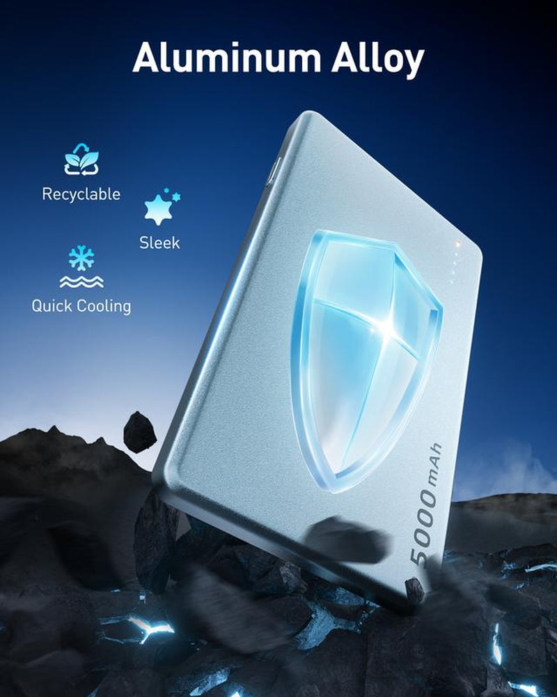 AGPTEK 5000Mah Magnetic Portable Charger – 0.3” Ultra-Slim Power Bank with Built‑In Cable & Qi2 Fast Wireless Charging, Pocket‑Size Battery Pack for Iphone 16/15/14/13/12 – Ideal Gift for Travel, Work & Everyday Style