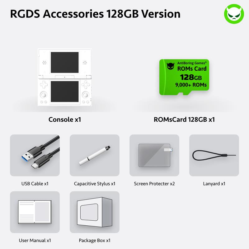 Anbernic RG Ds【Buy 1 Get 1 Capacitive Stylus + 1 Lanyard + 2 Screen Protectors + 1 Charging Cable + 1 Roms Card】Dual Screens 4-Inch IPS 640*480 Android 14 RK3568 Quad-Core 64-Bit 4000Mah Six-Axis Gyroscope Sensor Ready to Play