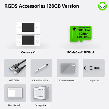 Anbernic RG Ds【Buy 1 Get 1 Capacitive Stylus + 1 Lanyard + 2 Screen Protectors + 1 Charging Cable + 1 Roms Card】Dual Screens 4-Inch IPS 640*480 Android 14 RK3568 Quad-Core 64-Bit 4000Mah Six-Axis Gyroscope Sensor Ready to Play