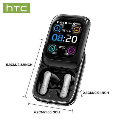 HTC NE48 Translation Headset, Multifunctional Earbuds, Features LED Screen, BT 6.0 Connectivity, Supports 134 Languages, IPX5 Water Resistance, Designed for Sports, Suitable for Music Playback and Calls, Includes Built-In Microphone