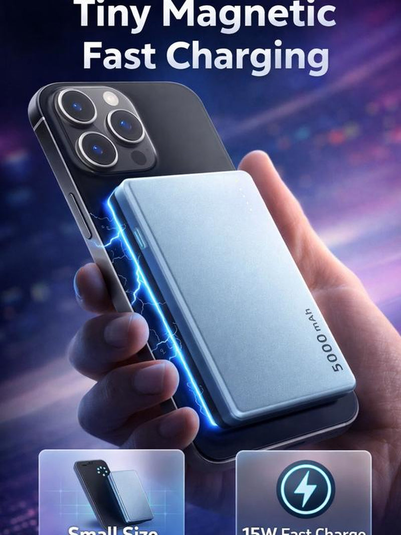 AGPTEK 5000Mah Magnetic Portable Charger – 0.3” Ultra-Slim Power Bank with Built‑In Cable & Qi2 Fast Wireless Charging, Pocket‑Size Battery Pack for Iphone 16/15/14/13/12 – Ideal Gift for Travel, Work & Everyday Style
