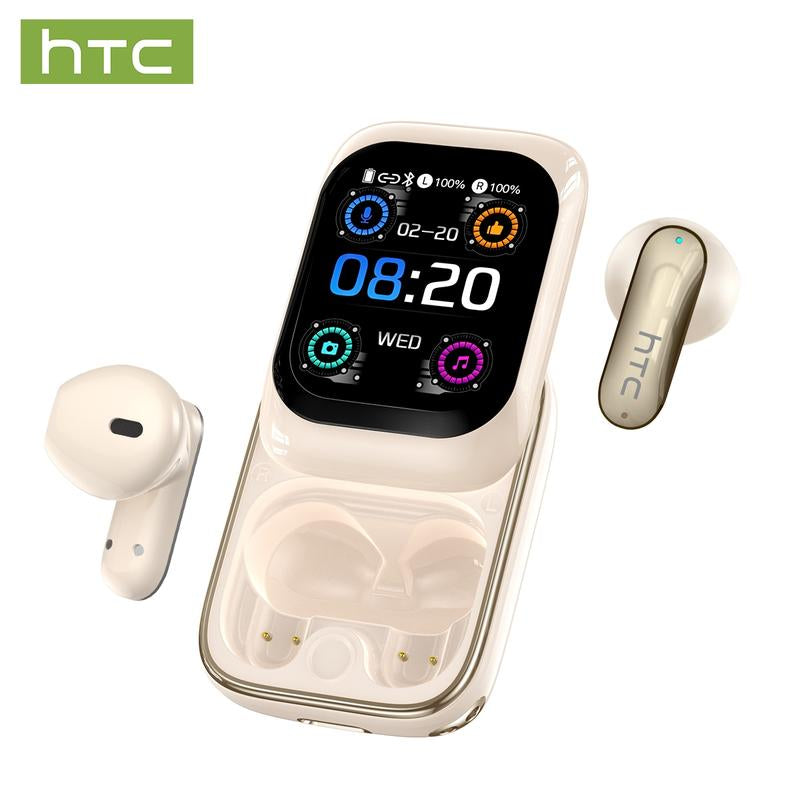 HTC NE48 Translation Headset, Multifunctional Earbuds, Features LED Screen, BT 6.0 Connectivity, Supports 134 Languages, IPX5 Water Resistance, Designed for Sports, Suitable for Music Playback and Calls, Includes Built-In Microphone