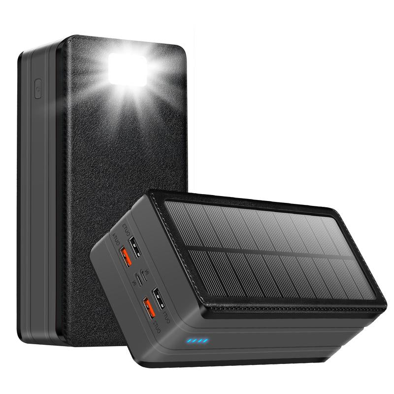 Solar Power Bank Battery Pack 80000Mah PD 22.5W Fast Charging Cellephone Charger USB-C In&Out with 9 LED Lights 3 Modes Flashlight Compatible with Iphone Tablet Earphone for Camping Outdoor