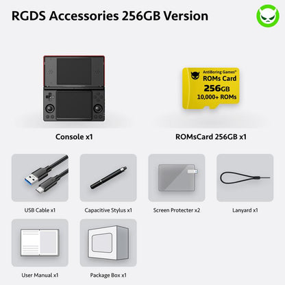 Anbernic RG Ds【Buy 1 Get 1 Capacitive Stylus + 1 Lanyard + 2 Screen Protectors + 1 Charging Cable + 1 Roms Card】Dual Screens 4-Inch IPS 640*480 Android 14 RK3568 Quad-Core 64-Bit 4000Mah Six-Axis Gyroscope Sensor Ready to Play