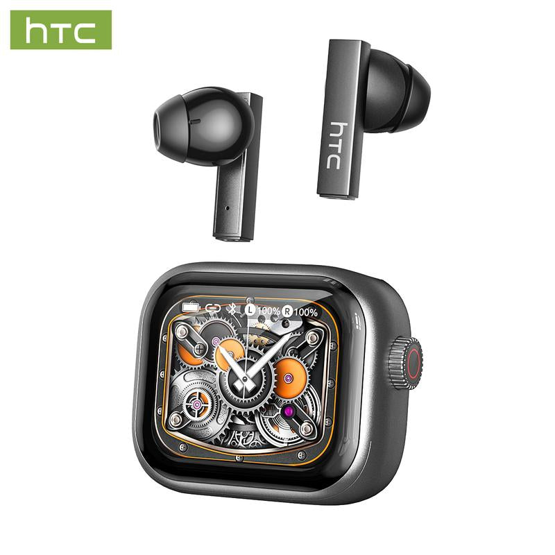HTC NE40 AI Headset Translates 134 Languages Wireless Earbuds with App-Assisted Two-Way Translation, Noise Cancelling, Clear Calls, Smart Screen Case, Bluetooth 5.4, Perfect for Travel & Daily Use