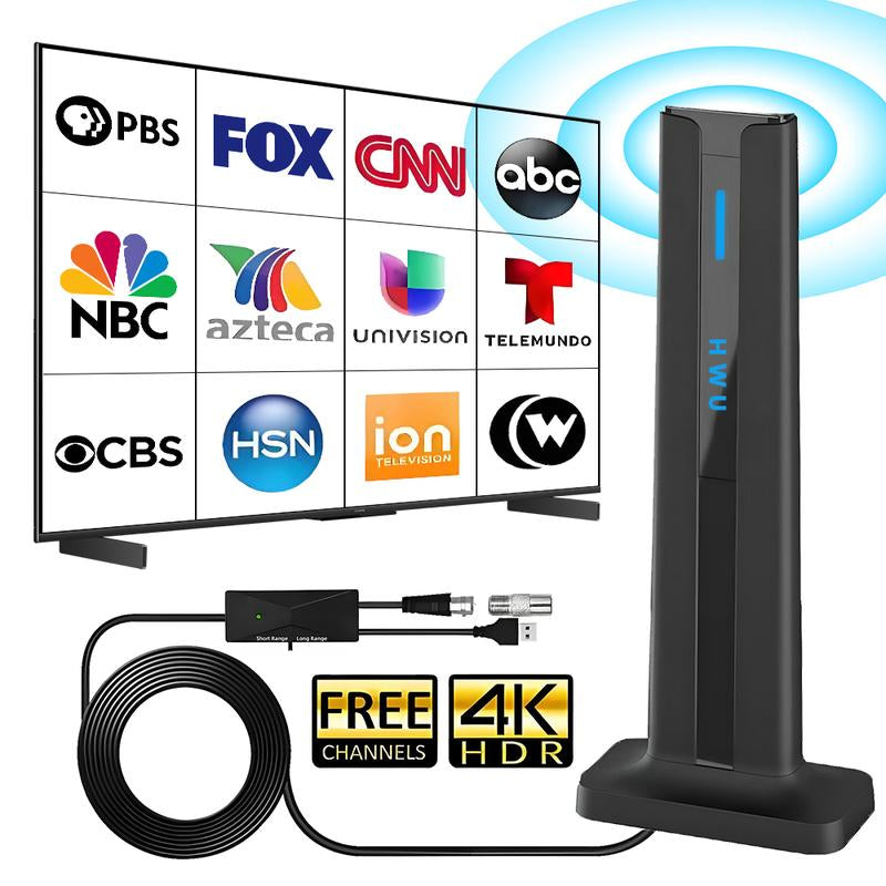 Digital HDTV Antenna Long Range Amplified Indoor TV Antenna with Signal Booster for Free Local Channels Support 1080P 4K Broadcasts Signal Reception May Vary by Area & Strength