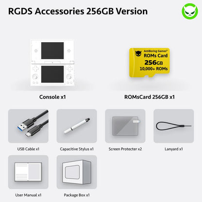 Anbernic RG Ds【Buy 1 Get 1 Capacitive Stylus + 1 Lanyard + 2 Screen Protectors + 1 Charging Cable + 1 Roms Card】Dual Screens 4-Inch IPS 640*480 Android 14 RK3568 Quad-Core 64-Bit 4000Mah Six-Axis Gyroscope Sensor Ready to Play